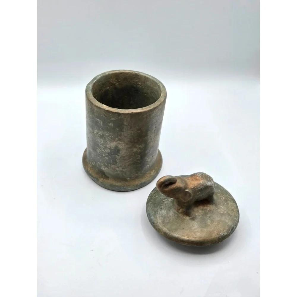 Canister‎ With Elephant Handle On Lid Plaster Chalkware Made in Mexico VINTAGE